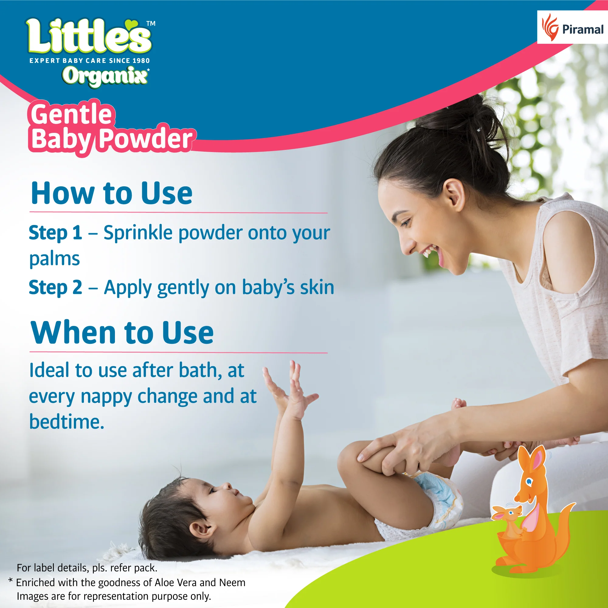 Little's Organix Gentle Baby Powder I Enriched with Organic Ingredients - Neem & Aloe Vera extracts I Free from Parabens & Phthalates, 400g - Image 6