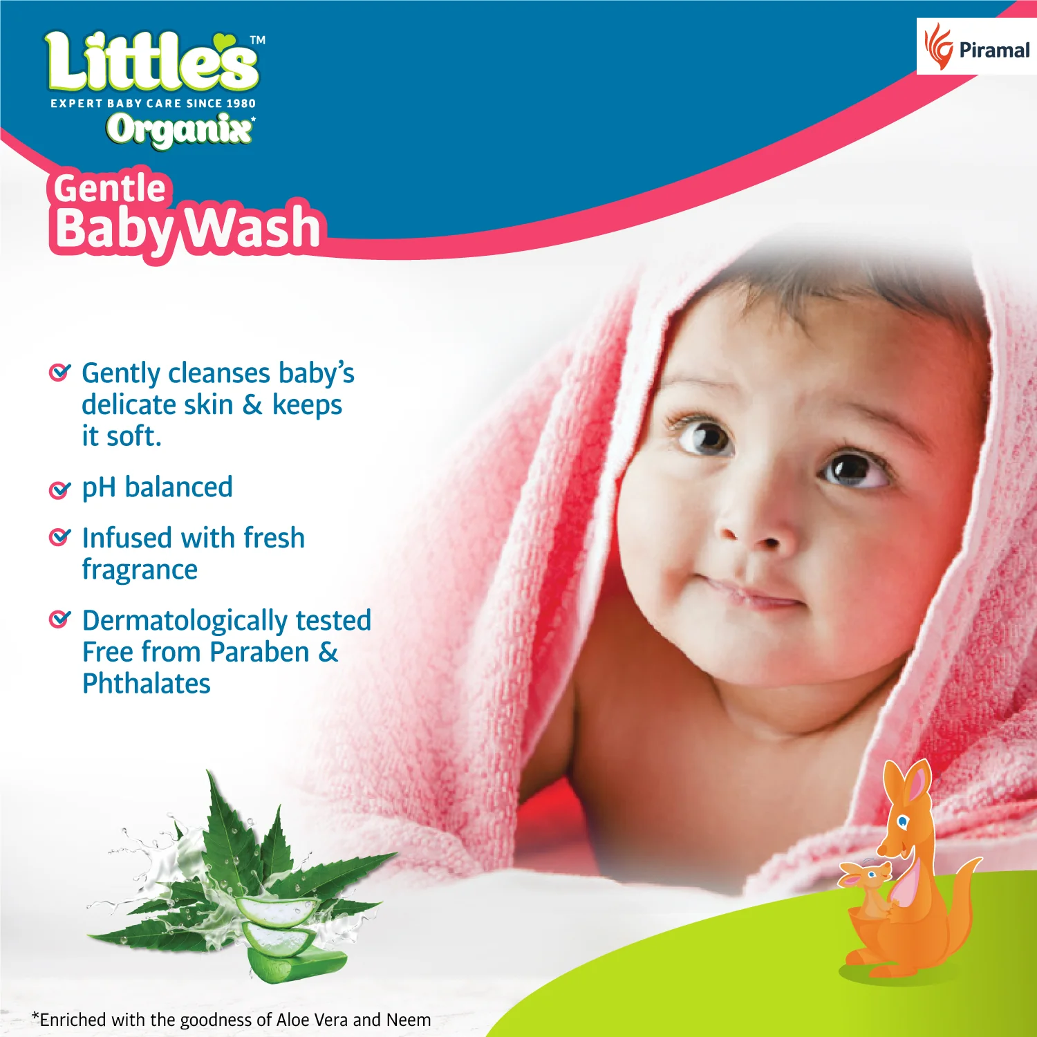 Little's Organix Gentle Baby Wash 400ml - Pump Pack | Dermatologically tested | Baby Body Wash with Organic Aloe Vera & Neem | All skin types - Image 3