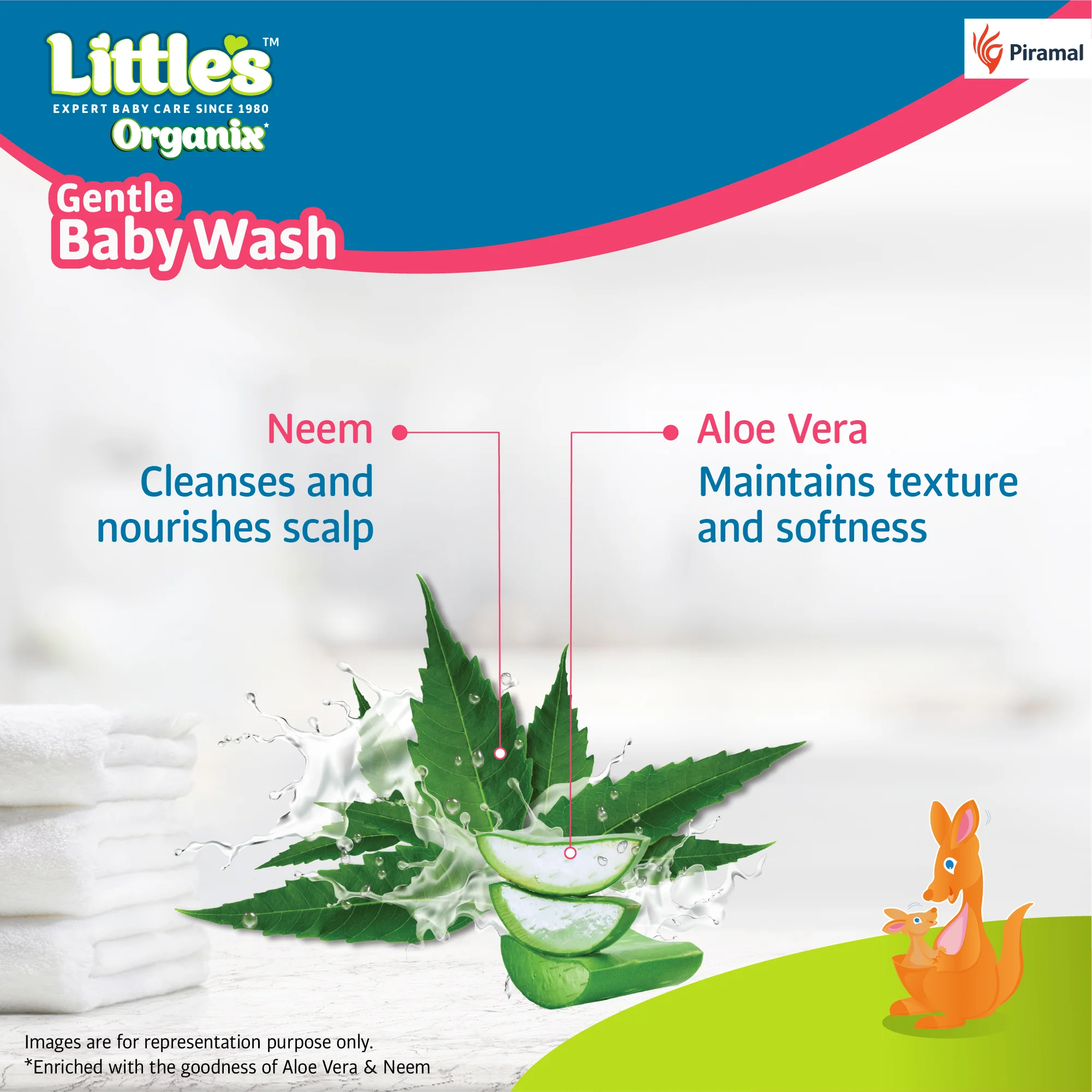 Little's Organix Gentle Baby Wash 400ml - Pump Pack | Dermatologically tested | Baby Body Wash with Organic Aloe Vera & Neem | All skin types - Image 4