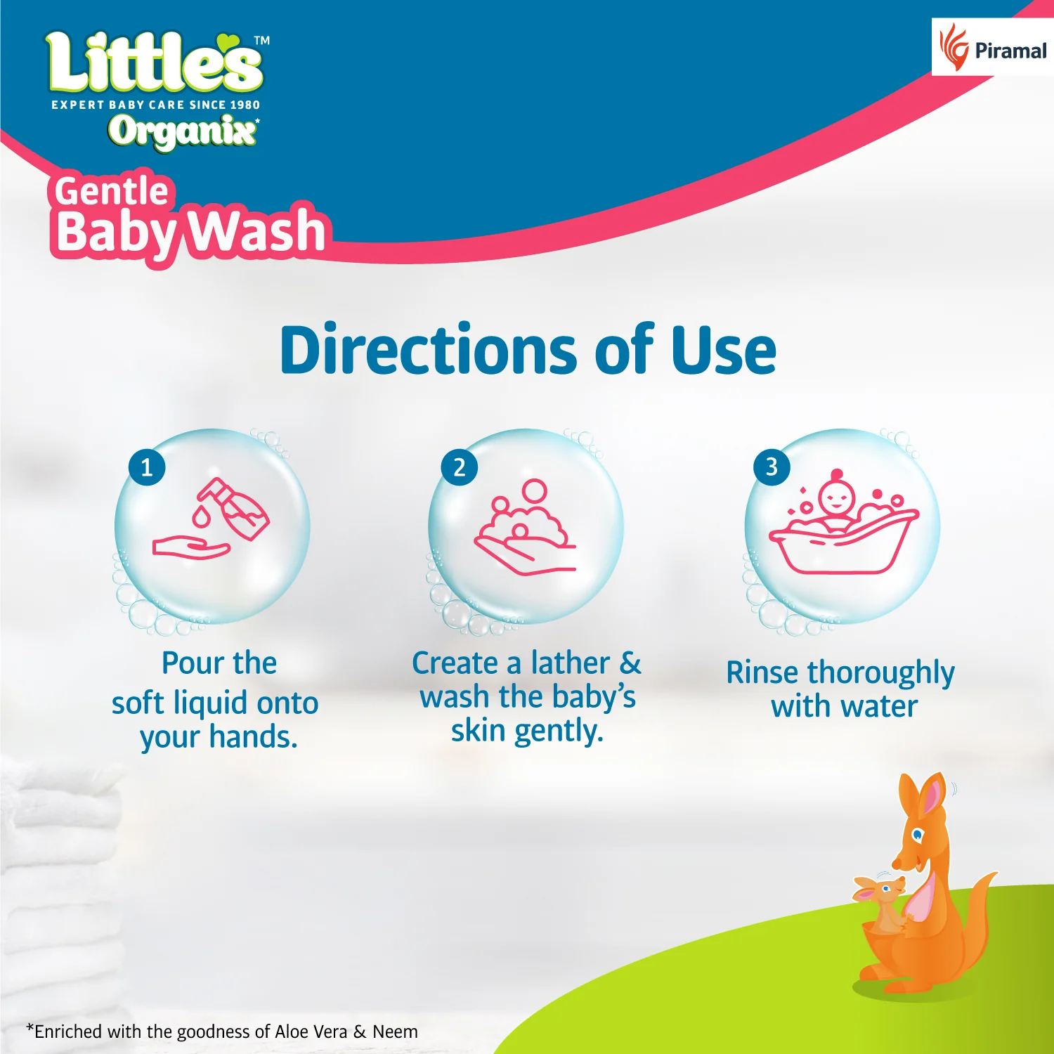 Little's Organix Gentle Baby Wash 400ml - Pump Pack | Dermatologically tested | Baby Body Wash with Organic Aloe Vera & Neem | All skin types - Image 5