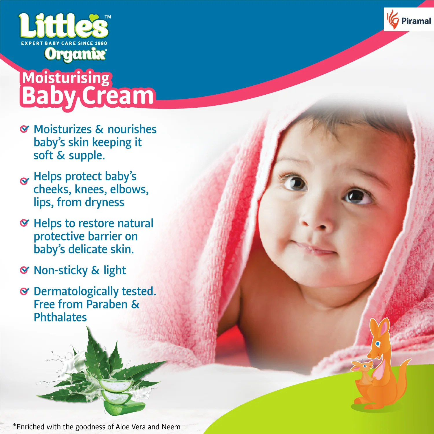 Little's Organix Moisturising Baby Cream 200g | Dermatologically tested | With Organic Aloe Vera & Neem | All skin types | Moisturizes and soothes Dry skin | Non- sticky & light formulation - Image 3