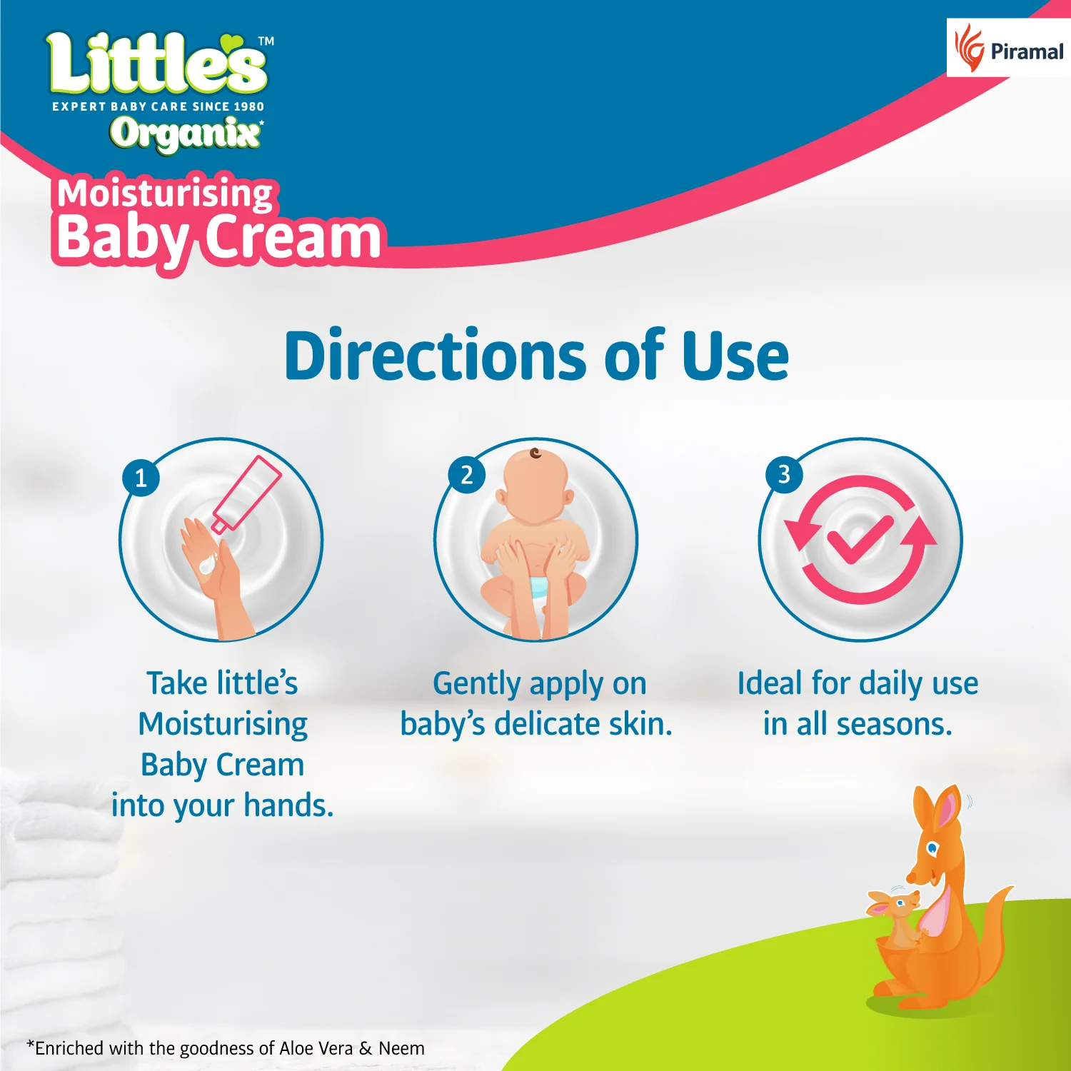 Little's Organix Moisturising Baby Cream 200g | Dermatologically tested | With Organic Aloe Vera & Neem | All skin types | Moisturizes and soothes Dry skin | Non- sticky & light formulation - Image 5