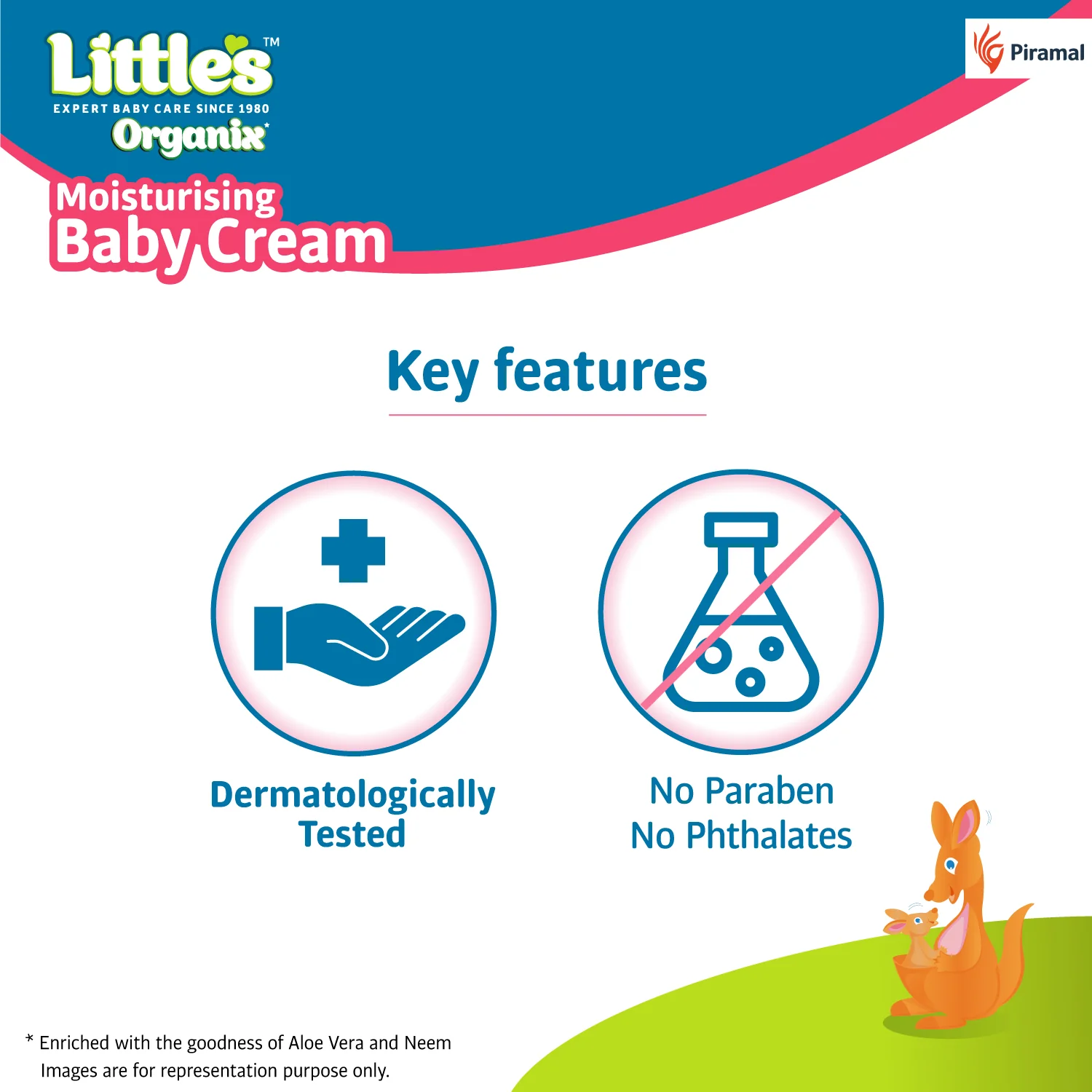 Little's Organix Moisturising Baby Cream 200g | Dermatologically tested | With Organic Aloe Vera & Neem | All skin types | Moisturizes and soothes Dry skin | Non- sticky & light formulation - Image 6
