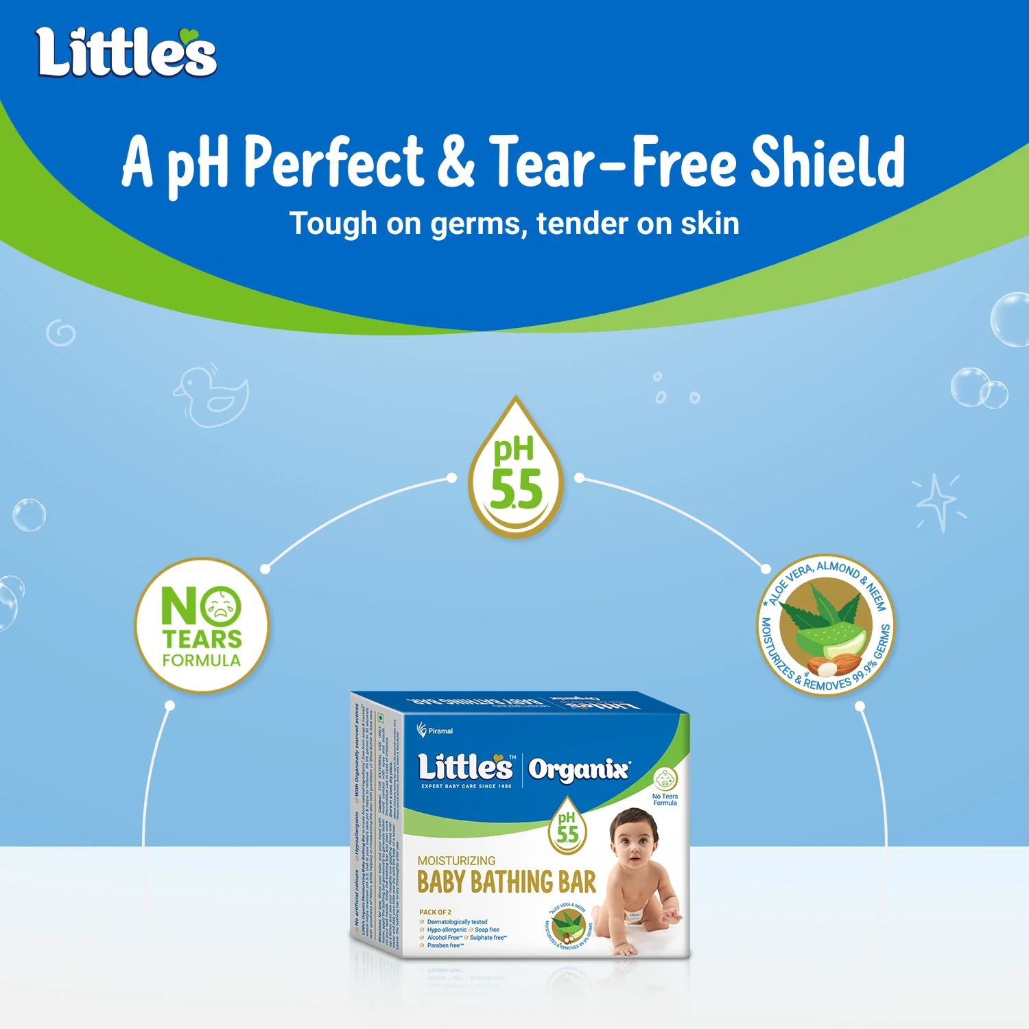 Little’s Organix Baby Bathing Bar Soap Free, Tear Free with Shea Butter, Aloe Vera & Neem for Soft Skin - Image 4