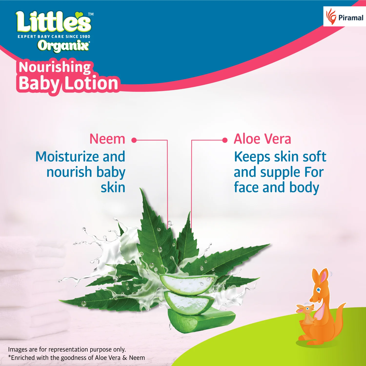 Little's Organix Nourishing Baby Lotion 400ml - Pump Pack | Dermatologically tested | With Organic Aloe Vera & Neem | All skin types | Prevents Dryness and soothes dry skin - Image 4