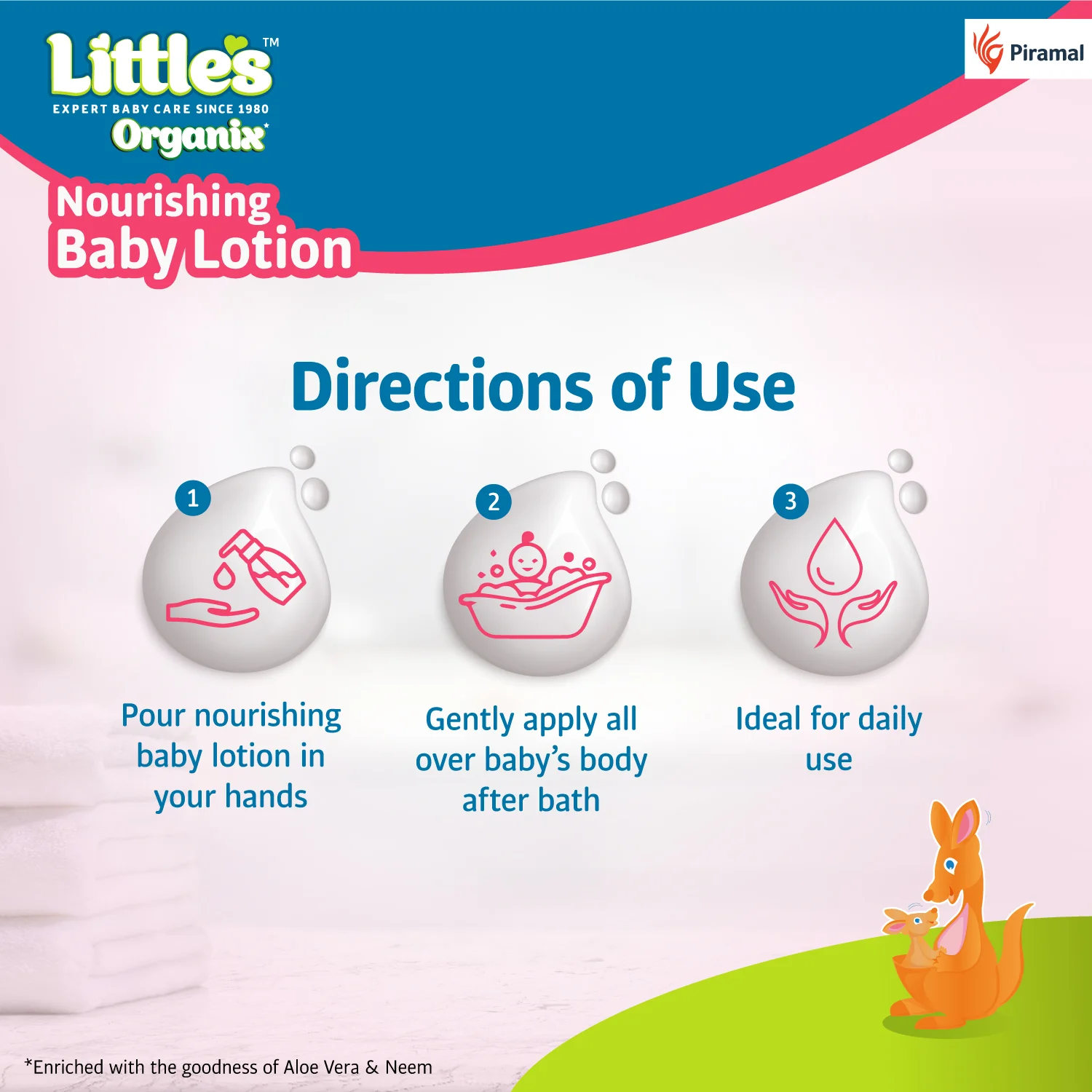 Little's Organix Nourishing Baby Lotion 400ml - Pump Pack | Dermatologically tested | With Organic Aloe Vera & Neem | All skin types | Prevents Dryness and soothes dry skin - Image 5