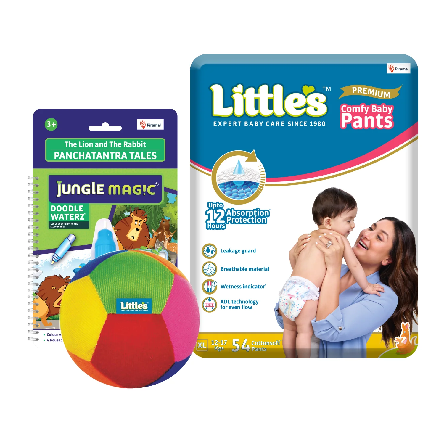 Little's Play Time Combo (Little's Comfy Baby Pants, Medium | Super Jumbo Diaper Pack of 1 I Little's Soft baby Ball I Toys for Babies I Jungle Magic Doodle Waterz Lion and Rabbit, Reusable Children's Colouring Book) - Image 14