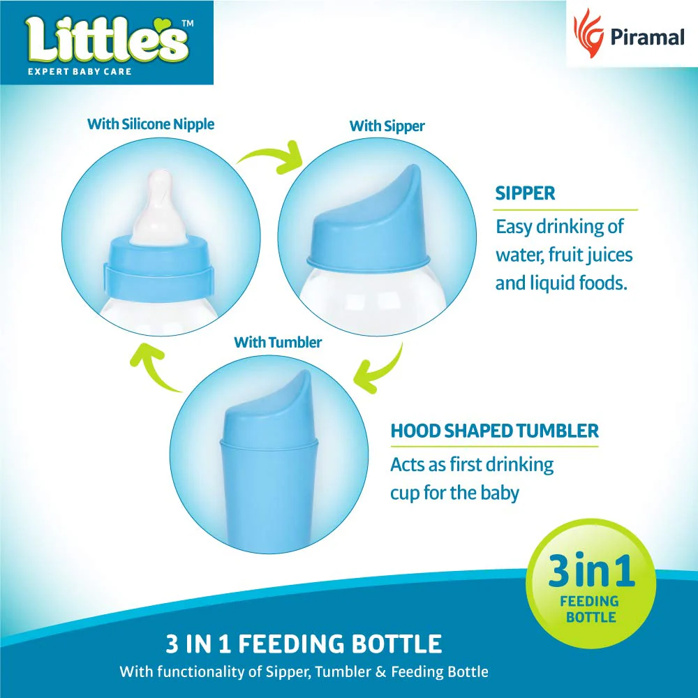 Littles Poly Mini Feeding Bottle | Tumbler, Sipper & Silicon Nipple -120 ml - Image 3
