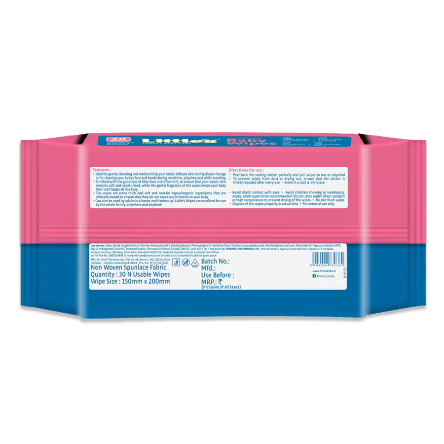 Little's Soft Cleansing Baby Wipes | With Aloe Vera, Jojoba Oil and Vitamin E (30 Wipes) Pack of 5 - Image 5