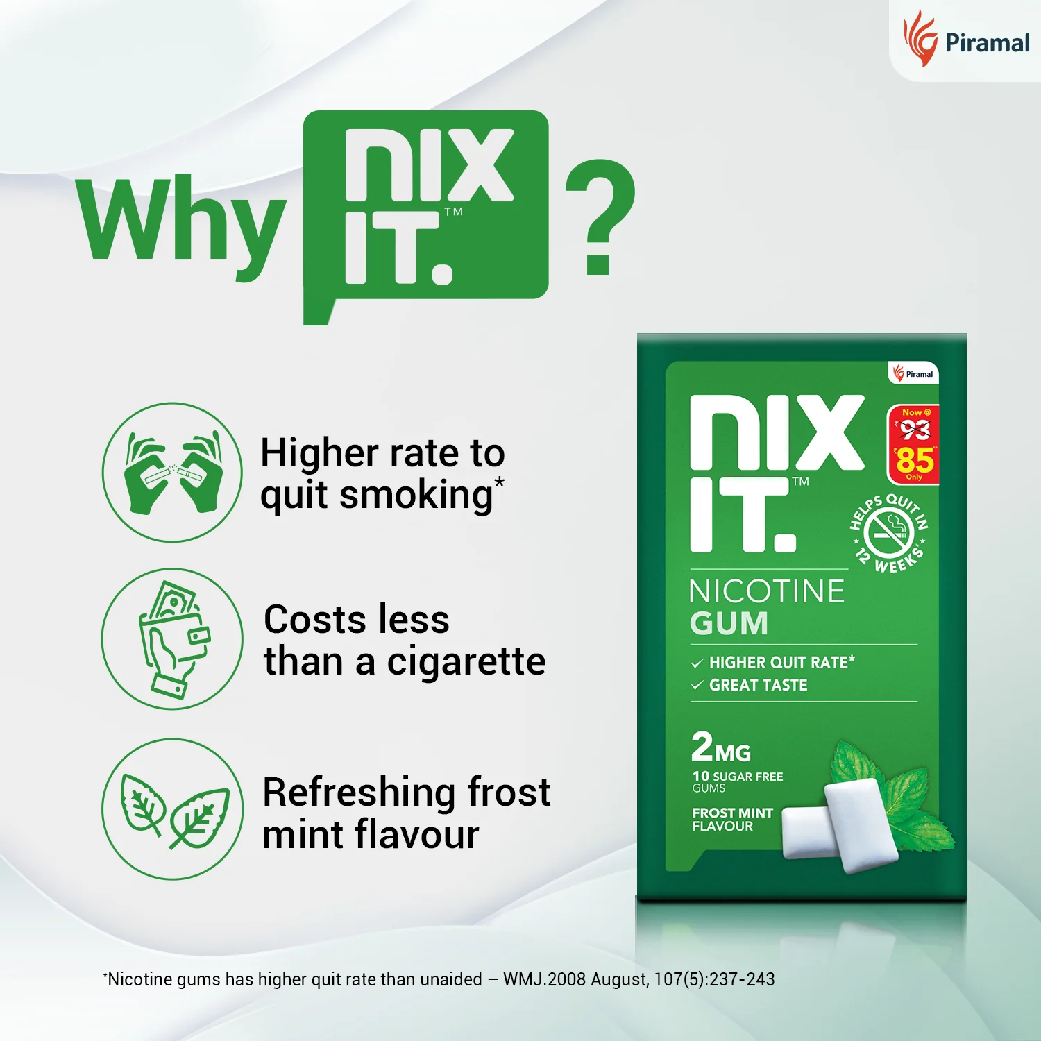 Nixit Nicotine Sugar Free Gum 2mg | 10 Gums | WHO Approved Therapy | Helps Quit Smoking In 12 Weeks | Soft Chew Sugar Free Chewing Gum | Aids in Smoking Cessation | Frost Mint - Image 3