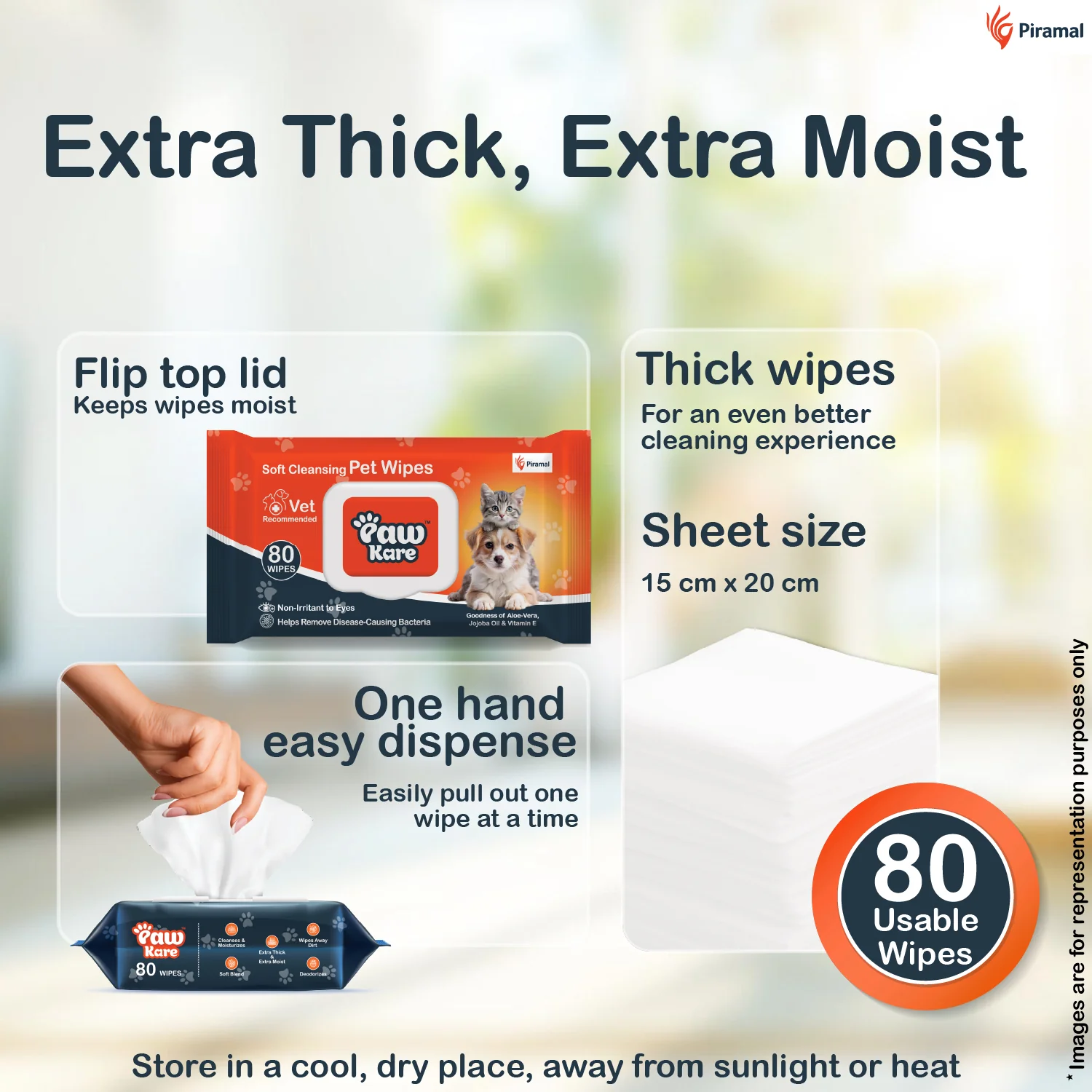 PawKare Pet Wipes for Dogs & Cats | Vet Recommended Grooming Wipes | Alcohol-Free Wet Wipes for Cats & Dogs | Pets Dry Bathing, Paw Cleaning | Aloe Vera, Jojoba Oil, Vitamin E - Image 5