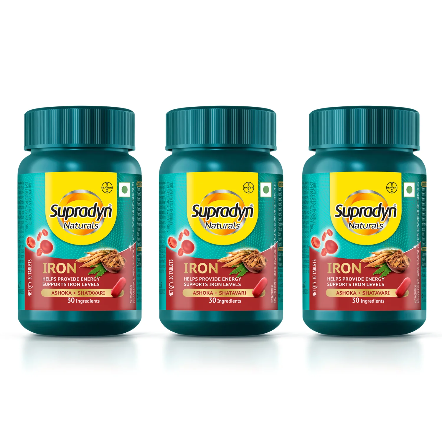 Supradyn Naturals Iron with 3X Iron, Ashoka, Shatavari, Zinc, Vitamin C, Folic Acid, 30 vital nutrients, Supports Blood Health & Provides Energy, Pack of 30 tabs,Veg - Image 7