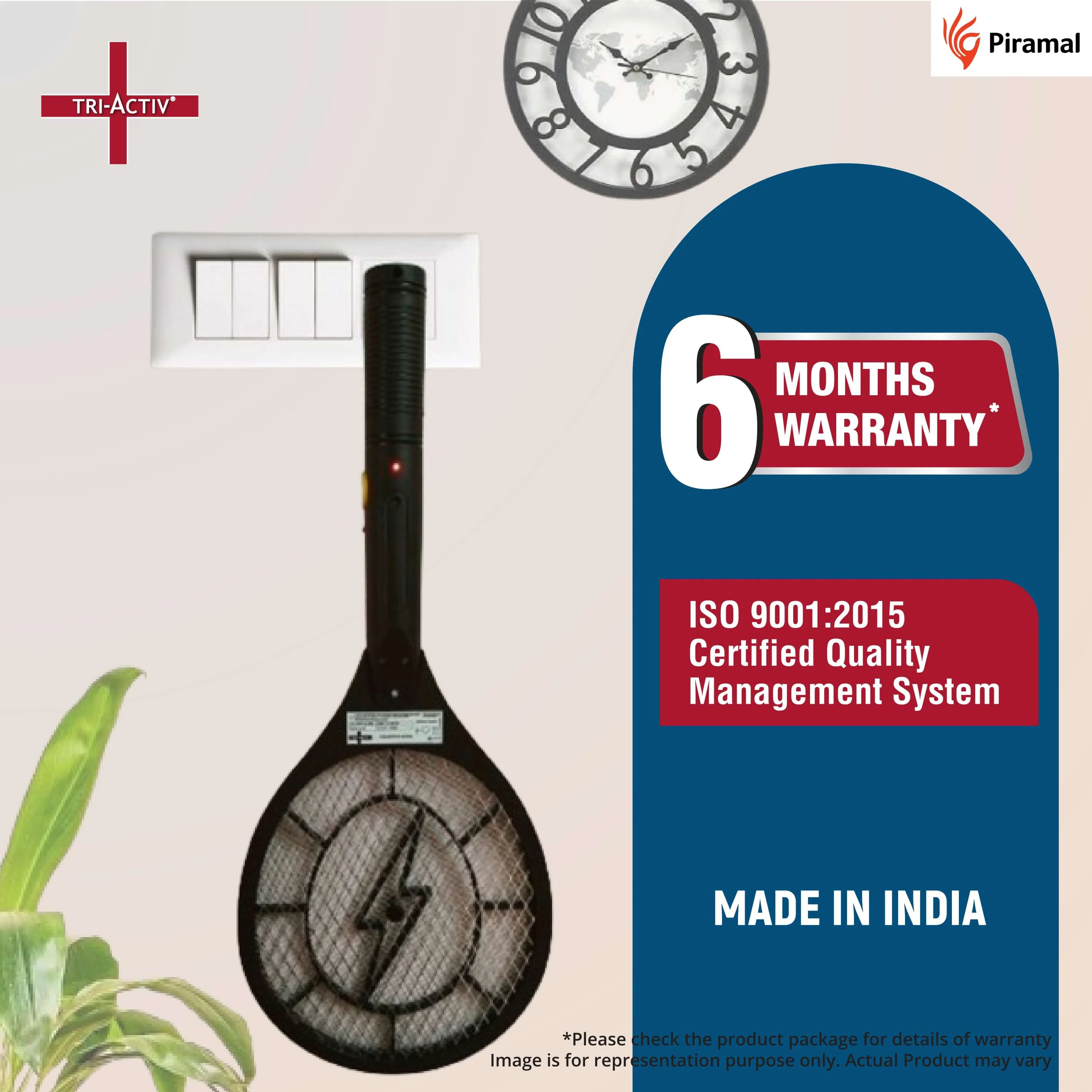 Tri-Activ Anti Mosquito Racket Bat by Piramal I Mosquito Bat + Insect Killer & Fly Swatter I Long Lasting Battery I Rechargable Upto 500 Times I 6 Months Warranty, ISO Certified I Black - Image 4
