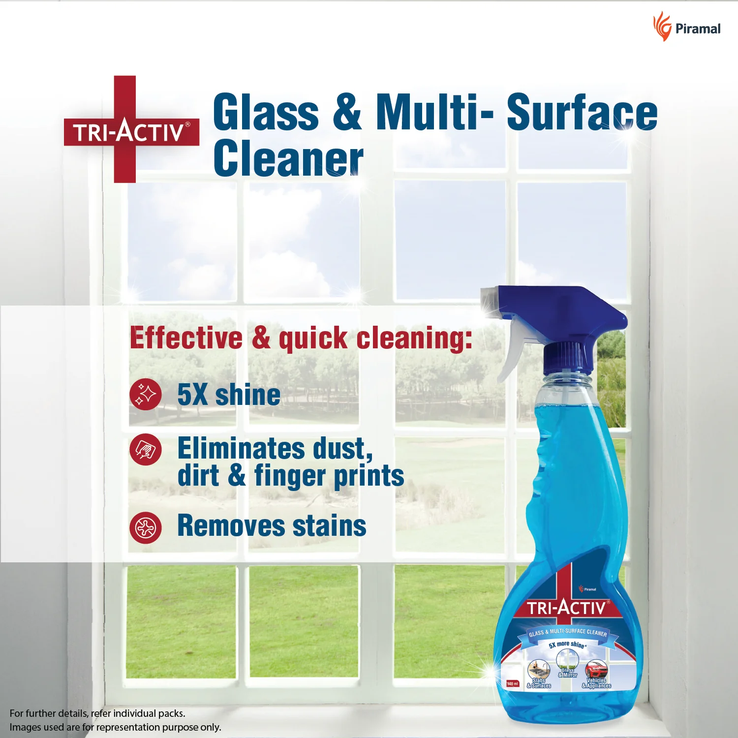 Tri-Activ Glass & Multi-Surface Cleaner Liquid I 5x More Shine I Sparkling Streak-free Finish | Glass Cleaner for Car, Windows, Kitchen & Home Surfaces - Image 4