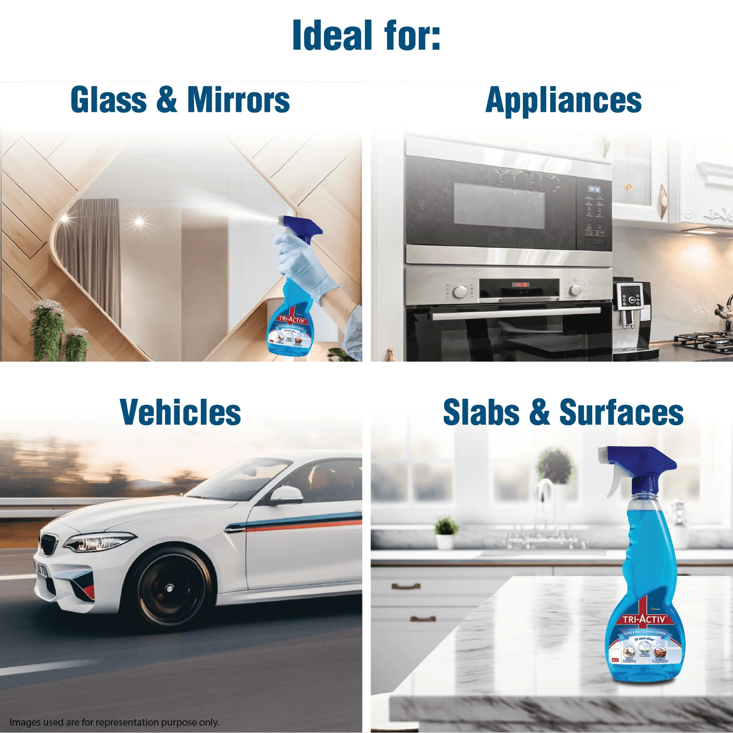 Tri-Activ Glass & Multi-Surface Cleaner Liquid I 5x More Shine I Sparkling Streak-free Finish | Glass Cleaner for Car, Windows, Kitchen & Home Surfaces - Image 7