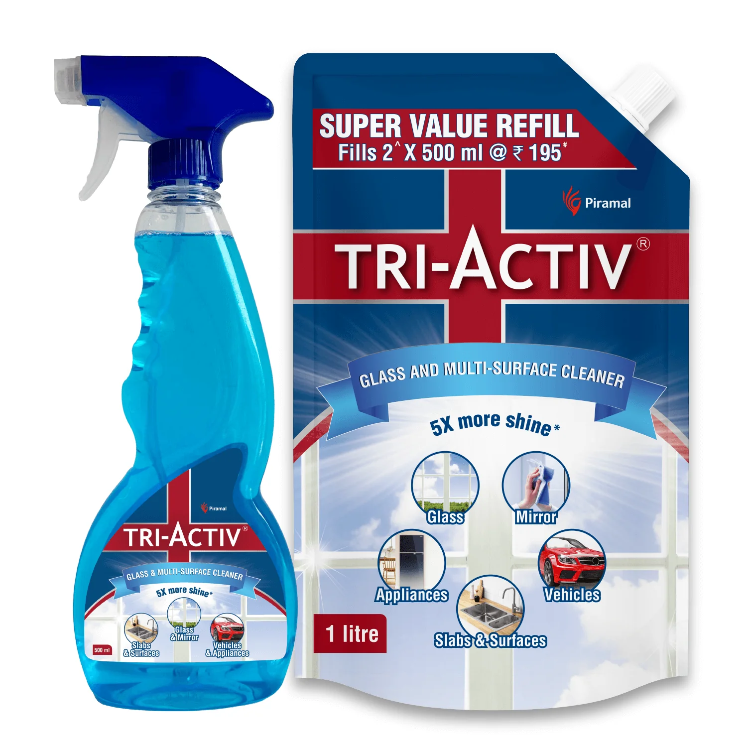 Tri-Activ Glass & Multi-Surface Cleaner Liquid I 5x More Shine I Sparkling Streak-free Finish | Glass Cleaner for Car, Windows, Kitchen & Home Surfaces - Image 9