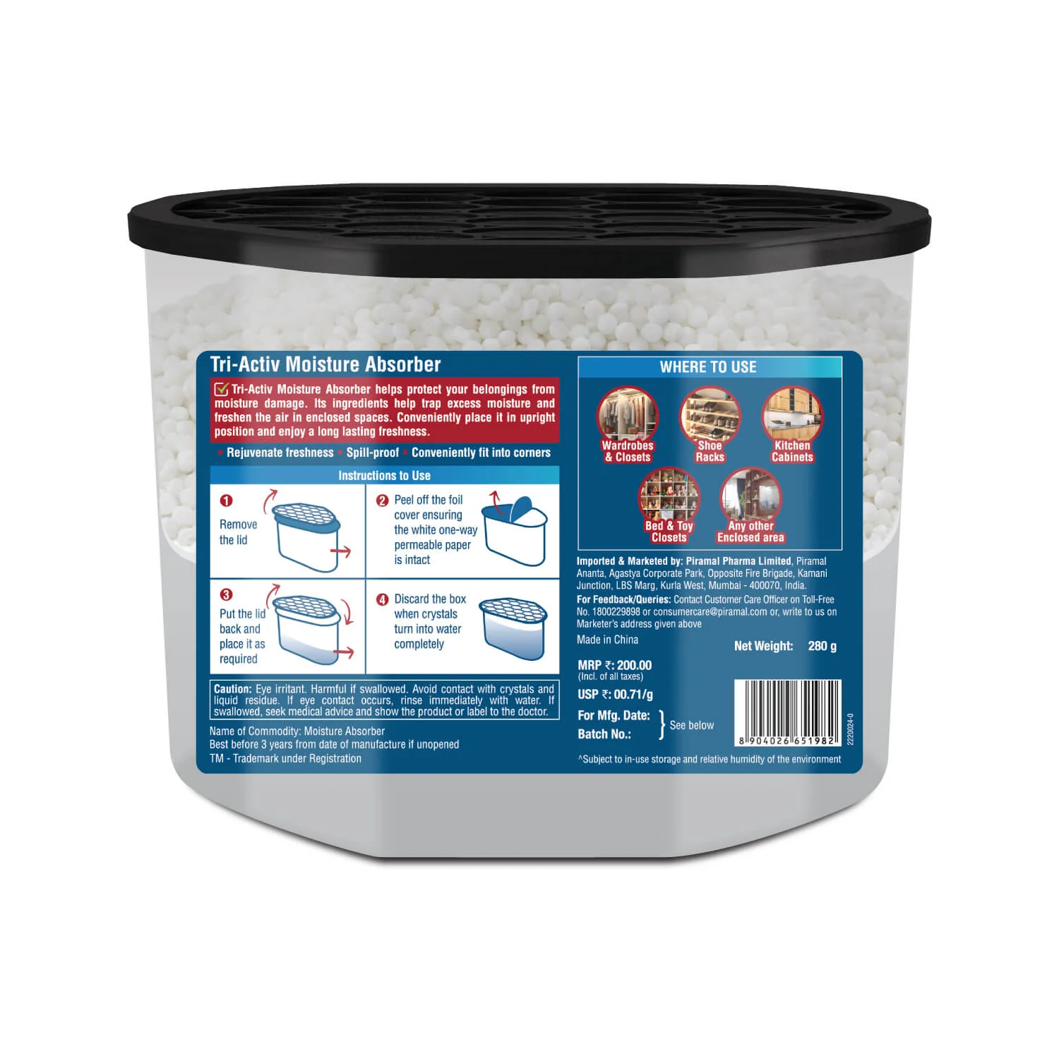 Tri-Activ Moisture Absorbers | Dehumidifier For Wardrobe, Closet, Shoe Rack | Absorption Capacity upto 600ml Each I Prevent Mould & Fungus, Allergens & Eliminate Odour - Image 10