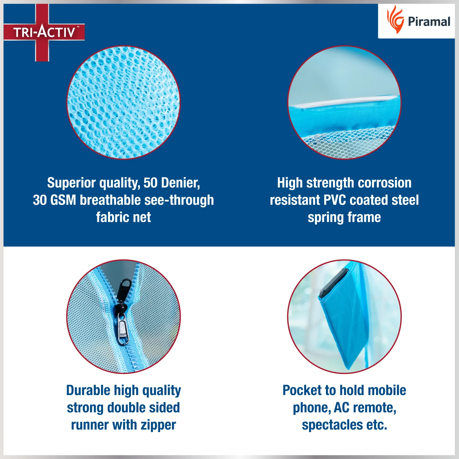 Tri-Activ Mosquito Net for Double Bed | Foldable Mosquito Net - Image 3