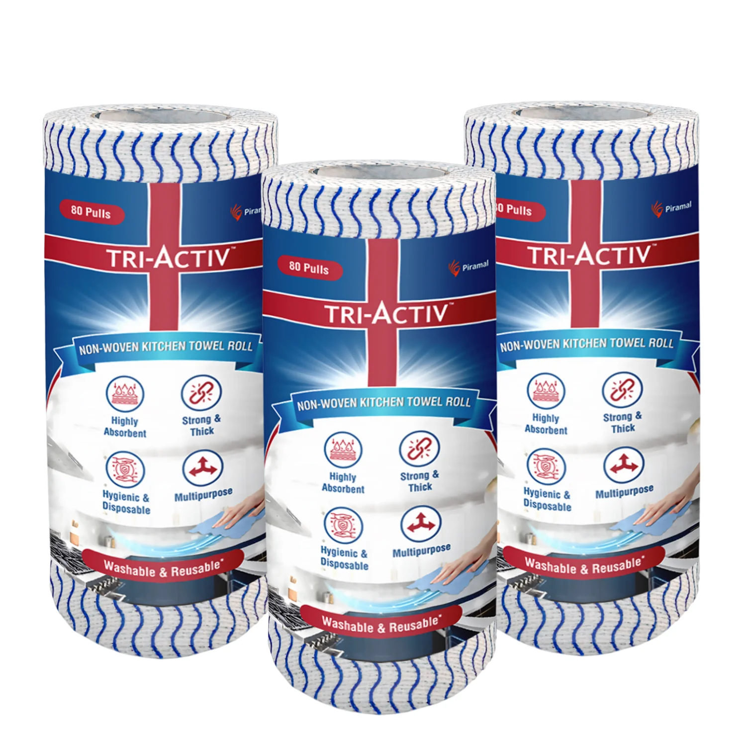 Tri-Activ Non-Woven Reusable Kitchen Towel Roll I 80 Pulls per Roll I Highly Absorbent Kitchen Tissue Roll I Non-Woven Fabric I Free from OBA I Blue - Image 10