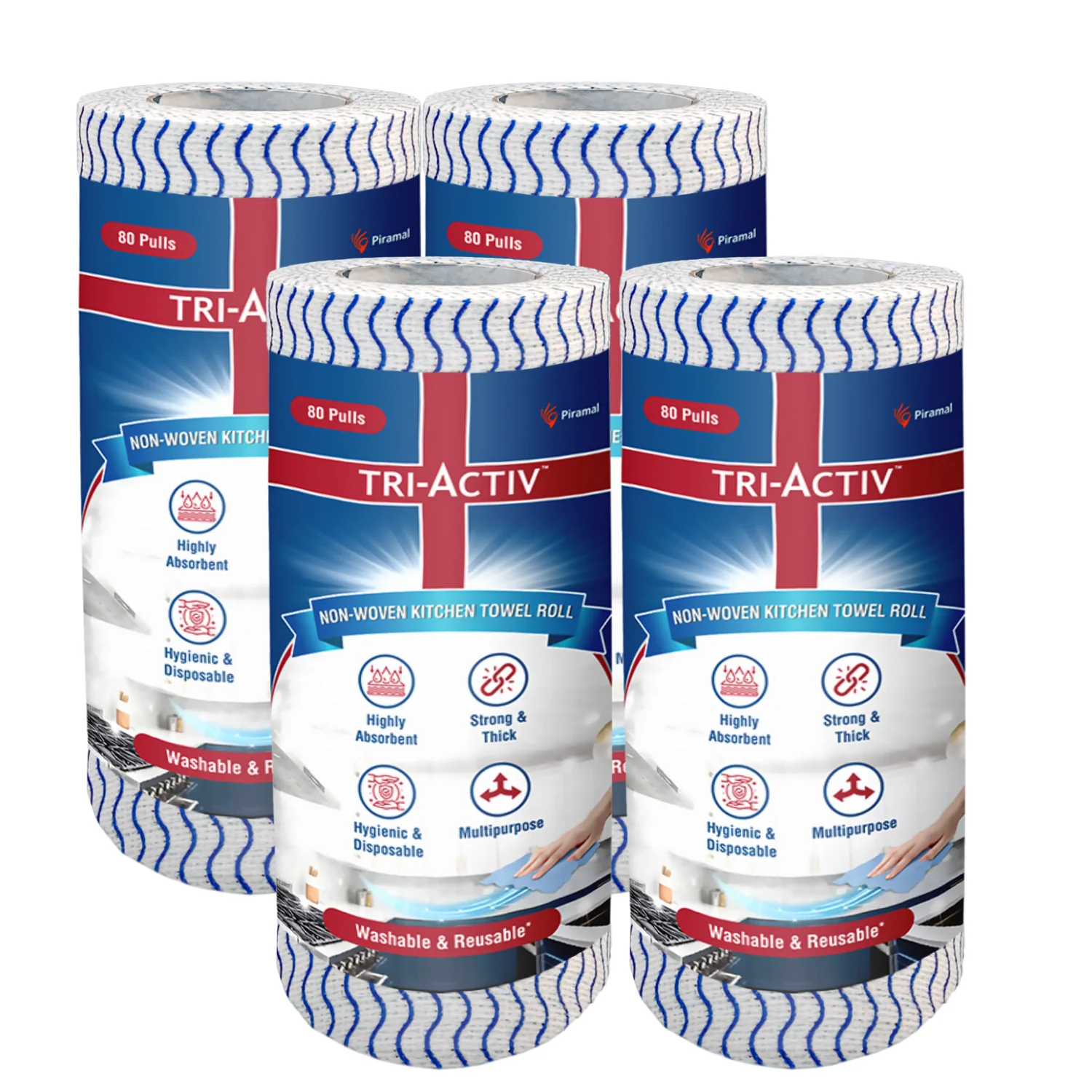 Tri-Activ Non-Woven Reusable Kitchen Towel Roll I 80 Pulls per Roll I Highly Absorbent Kitchen Tissue Roll I Non-Woven Fabric I Free from OBA I Blue - Image 11