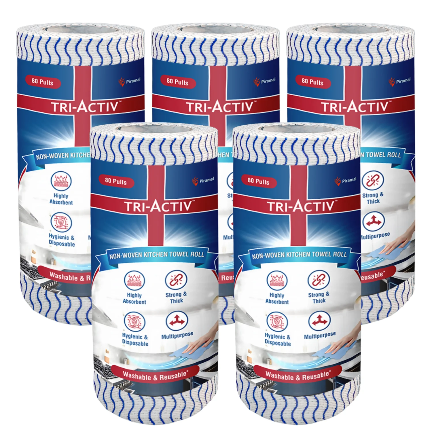 Tri-Activ Non-Woven Reusable Kitchen Towel Roll I 80 Pulls per Roll I Highly Absorbent Kitchen Tissue Roll I Non-Woven Fabric I Free from OBA I Blue - Image 12