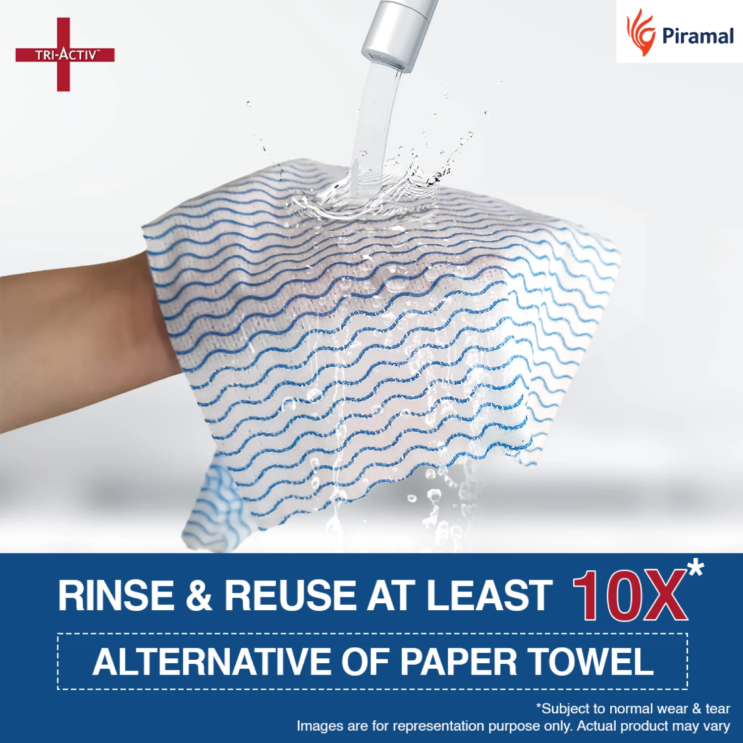 Tri-Activ Non-Woven Reusable Kitchen Towel Roll I 80 Pulls per Roll I Highly Absorbent Kitchen Tissue Roll I Non-Woven Fabric I Free from OBA I Blue - Image 3