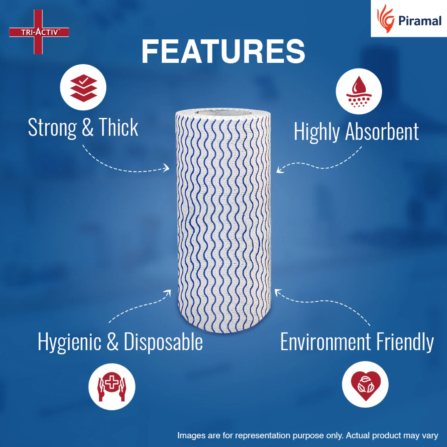 Tri-Activ Non-Woven Reusable Kitchen Towel Roll I 80 Pulls per Roll I Highly Absorbent Kitchen Tissue Roll I Non-Woven Fabric I Free from OBA I Blue - Image 4