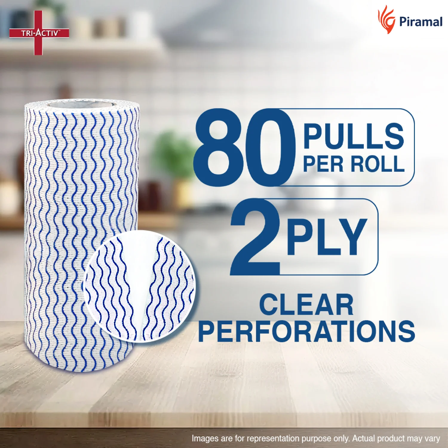 Tri-Activ Non-Woven Reusable Kitchen Towel Roll I 80 Pulls per Roll I Highly Absorbent Kitchen Tissue Roll I Non-Woven Fabric I Free from OBA I Blue - Image 6