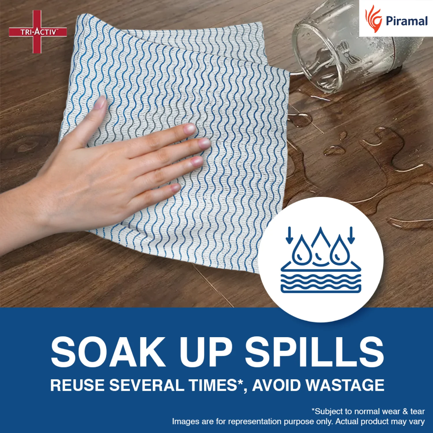 Tri-Activ Non-Woven Reusable Kitchen Towel Roll I 80 Pulls per Roll I Highly Absorbent Kitchen Tissue Roll I Non-Woven Fabric I Free from OBA I Blue - Image 7