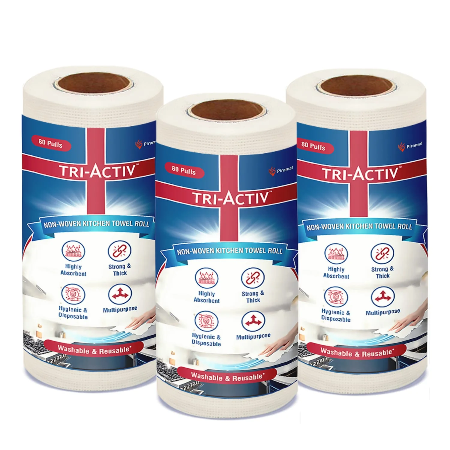 Tri-Activ Non-Woven Reusable Kitchen Towel Roll I 80 Pulls per Roll I Highly Absorbent Kitchen Tissue Roll I Non-Woven Fabric I Free from OBA I White - Image 10