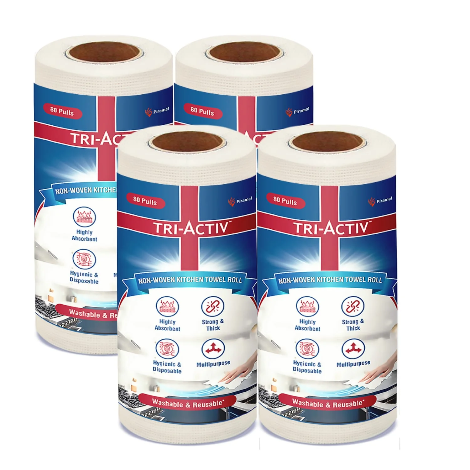 Tri-Activ Non-Woven Reusable Kitchen Towel Roll I 80 Pulls per Roll I Highly Absorbent Kitchen Tissue Roll I Non-Woven Fabric I Free from OBA I White - Image 11