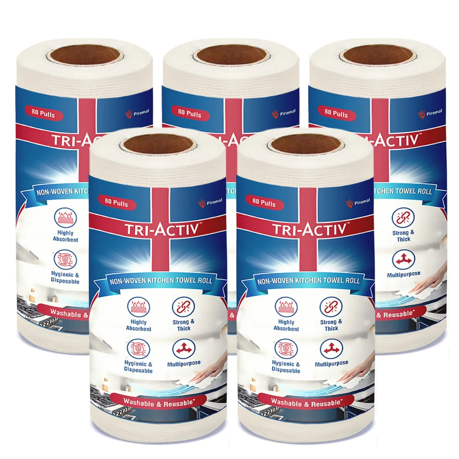 Tri-Activ Non-Woven Reusable Kitchen Towel Roll I 80 Pulls per Roll I Highly Absorbent Kitchen Tissue Roll I Non-Woven Fabric I Free from OBA I White - Image 12
