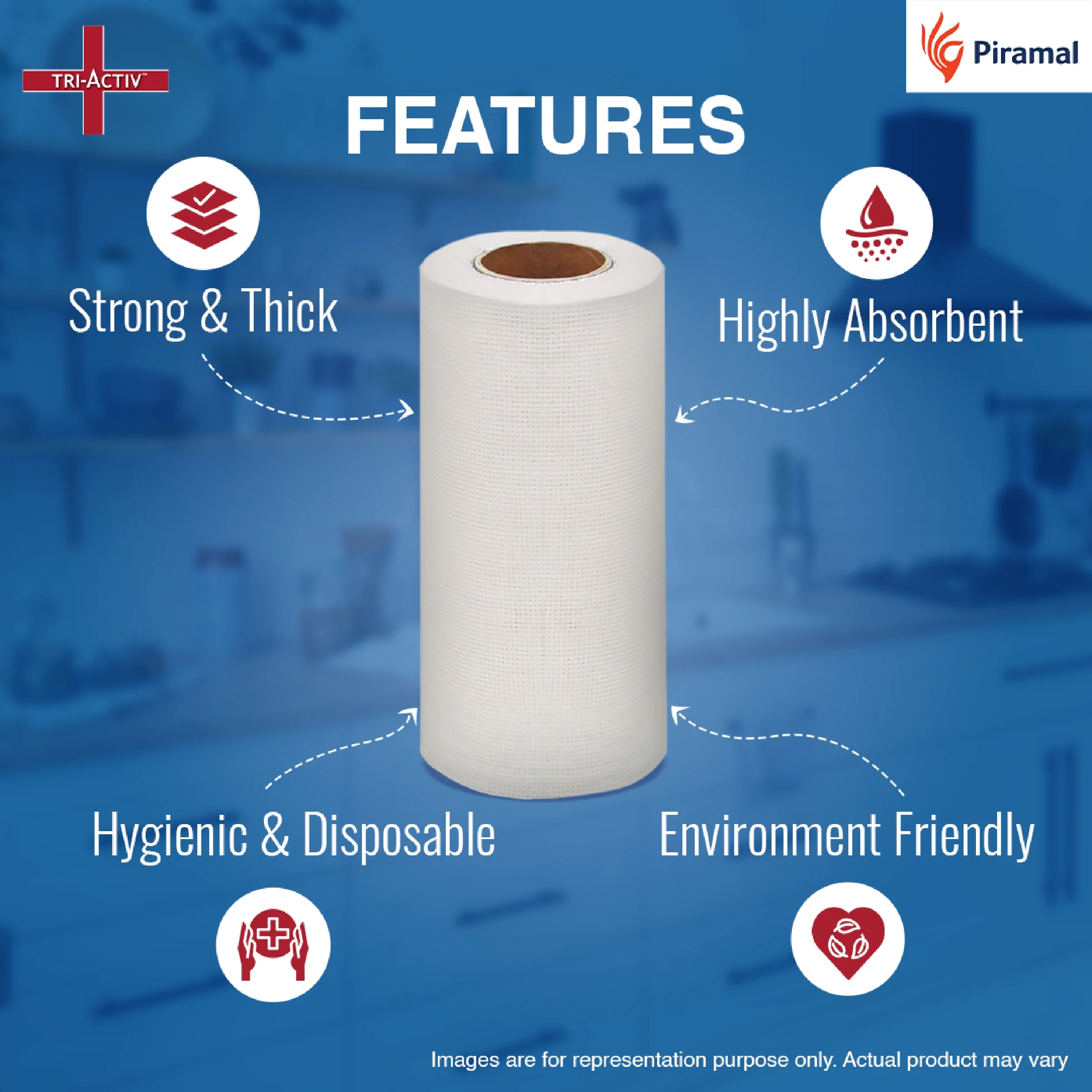 Tri-Activ Non-Woven Reusable Kitchen Towel Roll I 80 Pulls per Roll I Highly Absorbent Kitchen Tissue Roll I Non-Woven Fabric I Free from OBA I White - Image 4