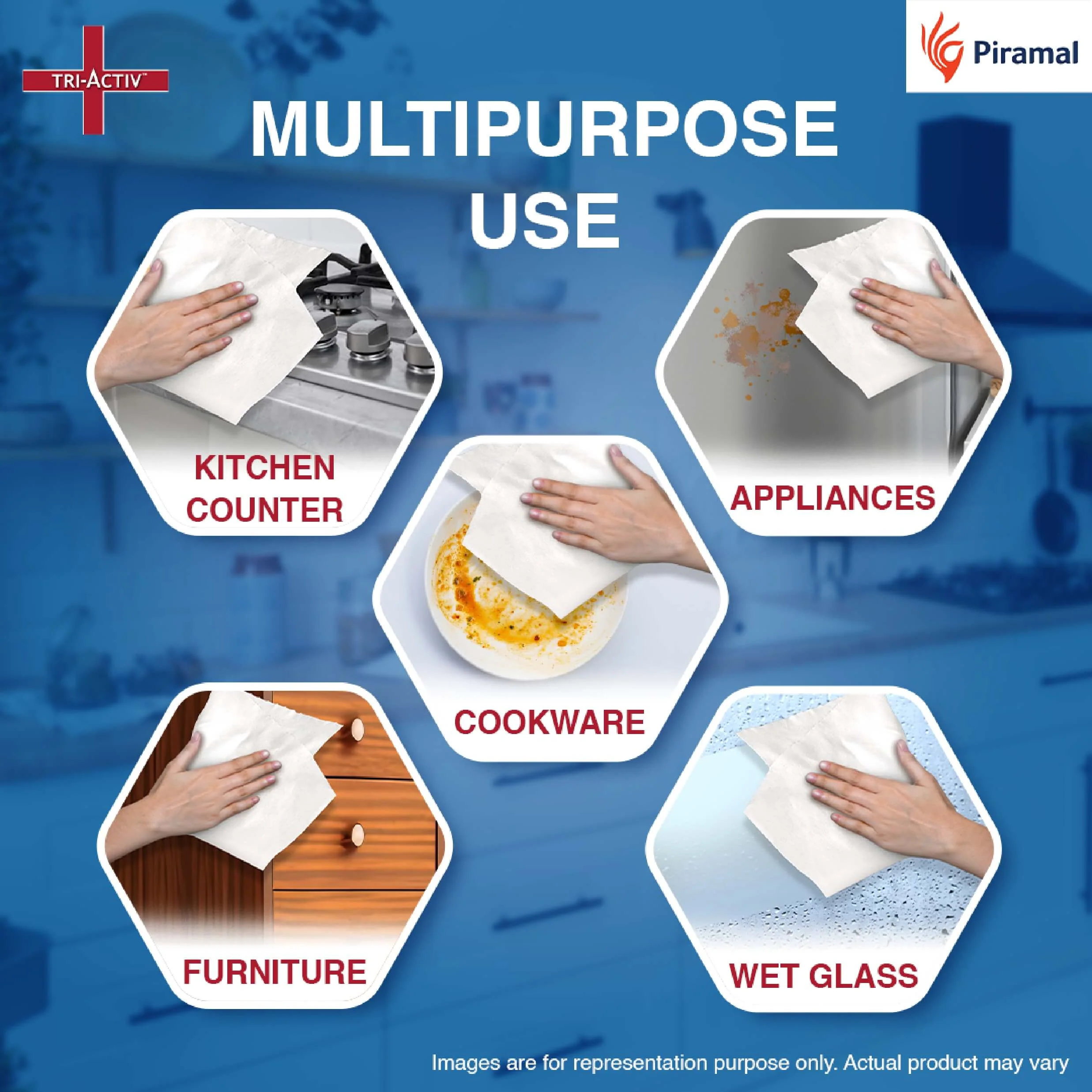 Tri-Activ Non-Woven Reusable Kitchen Towel Roll I 80 Pulls per Roll I Highly Absorbent Kitchen Tissue Roll I Non-Woven Fabric I Free from OBA I White - Image 5