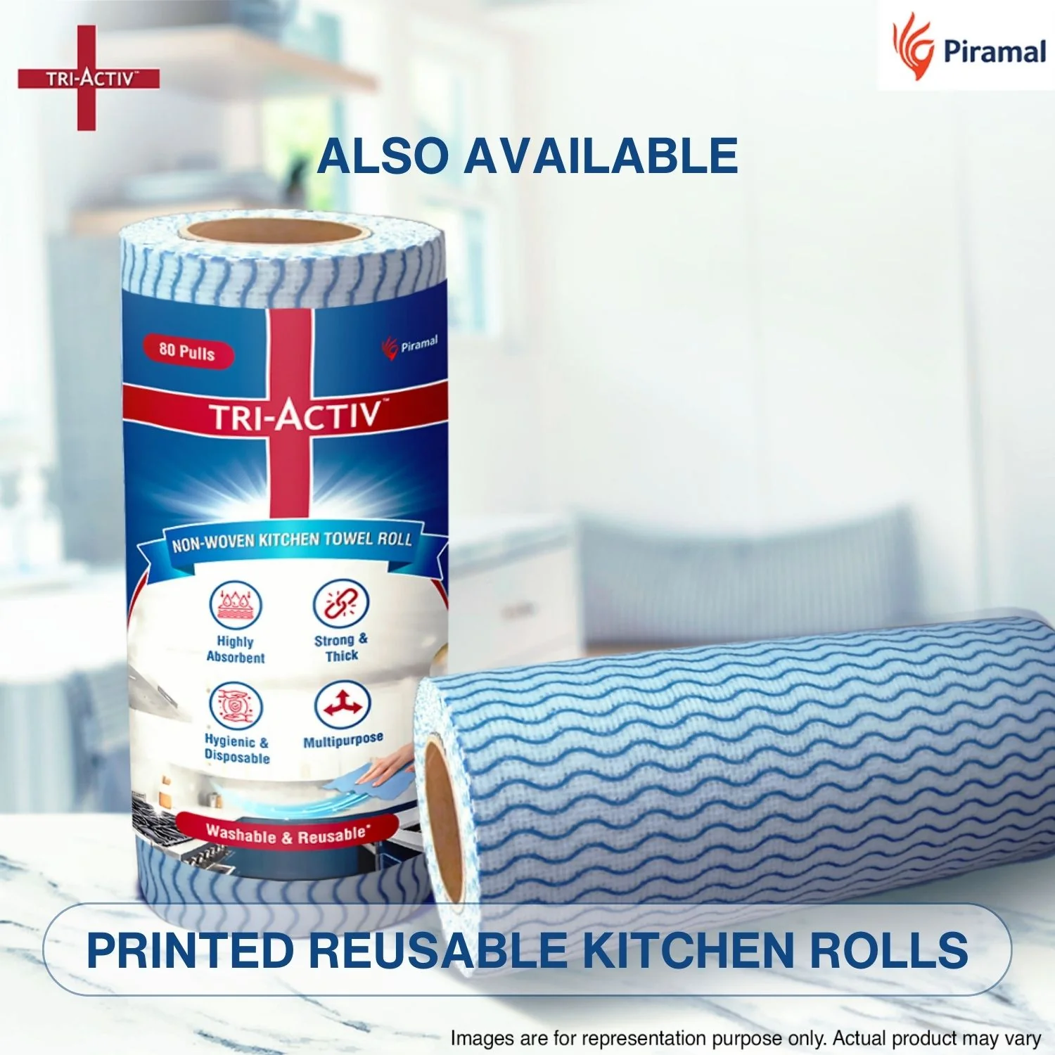 Tri-Activ Non-Woven Reusable Kitchen Towel Roll I 80 Pulls per Roll I Highly Absorbent Kitchen Tissue Roll I Non-Woven Fabric I Free from OBA I White - Image 9